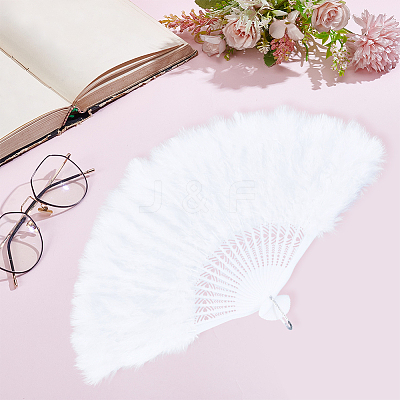 Plastic & Feather Fan Display Decoration AJEW-CY0002-58-1