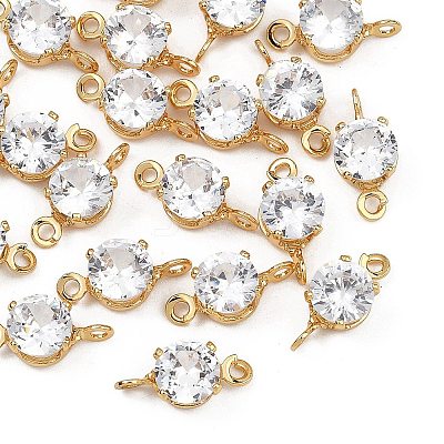 SHEGRACE Brass Pave Cubic Zirconia Flat Round Connector Charms XGRQ2O098-435A-G-1