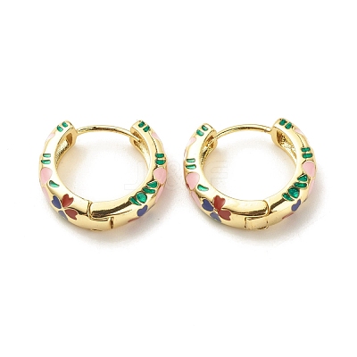 Flower Enamel Hoop Earrings EJEW-G290-03G-A-1