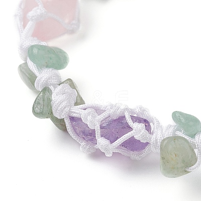 Dyed Natural Quartz Crystal & Green Aventurine Nugget Braided Bead Bracelets BJEW-TA00405-1