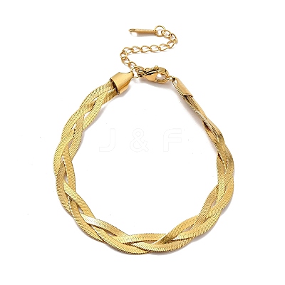 304 Stainless Steel Interlocking Herringbone Chain Bracelet for Men Women LS-BJEW-H554-01G-1