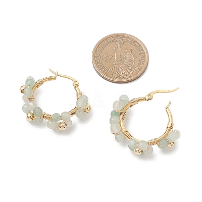 Flower Brass & Natural Green Aventurine Hoop Earrings EJEW-TA00781-03-1