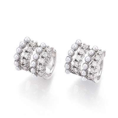 Brass Micro Pave Clear Cubic Zirconia and ABS Imitation Pearl Cuff Earrings KK-T074-39P-1