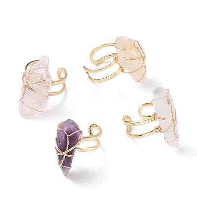 Roungh Raw Natural Gemstone Wire Wrapped Open Cuff Rings for Girl Women RJEW-JR00429-1