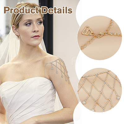 Alloy Crystal Rhinestone Multilayered Flower Tassel Shoulder Bra Body Chains AJEW-WH0752-575G-1