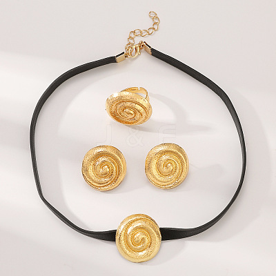 Spiral Round Alloy with Imitation Leather Choker & Stud Earring & Ring Sets for Women FS-WG641D5-05-1