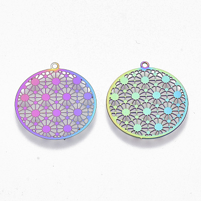 Ion Plating(IP) 201 Stainless Steel Filigree Pendants X-STAS-R102-09-1