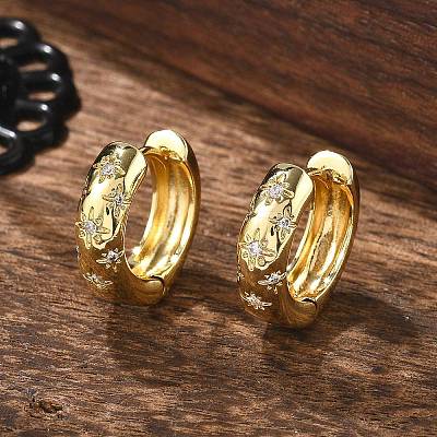 Clear Cubic Zirconia Star Hoop Earrings LS-EJEW-C022-01G-1
