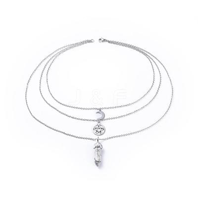 Bullet Natural Howlite Pendant Tiered Necklaces NJEW-JN02457-05-1