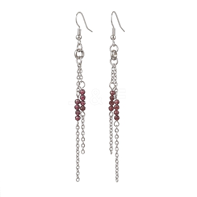 Round 304 Stainless Steel Natural Garnet Dangle Earrings EJEW-JE06783-03-1