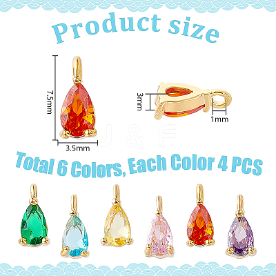 24Pcs 6 Colors Golden Brass Micro Pave Cubic Zirconia Charms KK-GA0001-68-1
