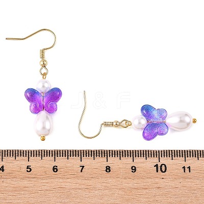 Glass & Shell Pearl & 304 Stainless Steel Dangle Earrings EJEW-JE07363-1