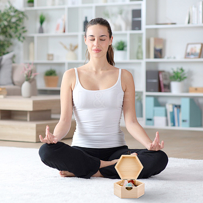 7 Chakra Natural Mixed Raw Gemstone Nuggets Display Decorations with Wooden Box AJEW-WH0886-57-1