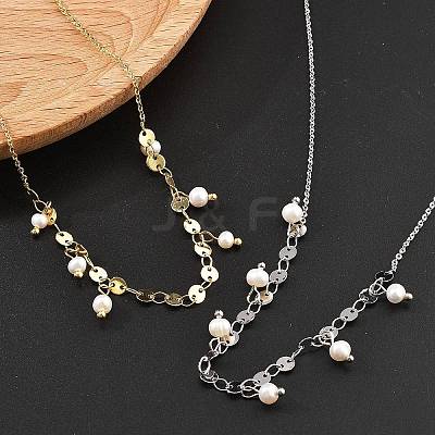 Brass Rolo & Flat Sequin Chains Necklaces for Women NJEW-D302-56-1