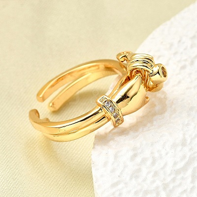 Brass with Cubic Zirconia Cuff Rings RJEW-Q018-01G-1