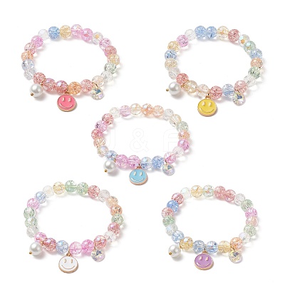 Bling Galss Round Beaded Stretch Bracelet BJEW-JB09242-1