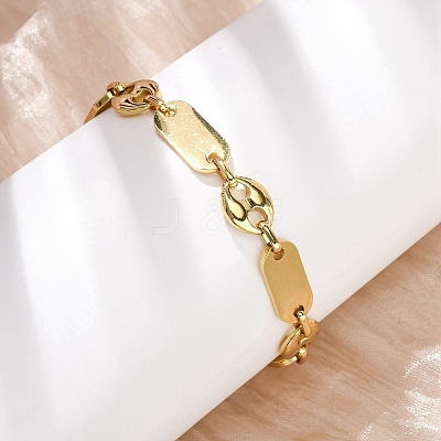 304 Stainless Steel Oval & Pig Nose Shape Link Bracelets for Women BJEW-F527-04G-1