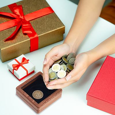 Wood Commemorative Coin Box CON-WH0107-36A-1