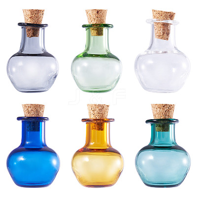 6Pcs 6 Colors Round Glass Cork Bottles Ornament AJEW-TA0001-75-1