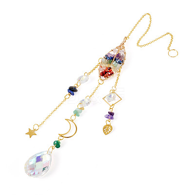 1Pc Wire Wrapped Alloy & Natural Mixed Stone Tree of Life Hanging Suncatchers HJEW-TA0001-46B-1