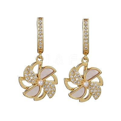 Windmill Brass Micro Pave Clear Cubic Zirconia Hoop Earrings KK-D363-16G-1