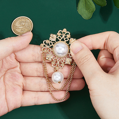 1Pc Flower Alloy Imitation Pearl Fringe Brooches JEWB-FH0002-30-1