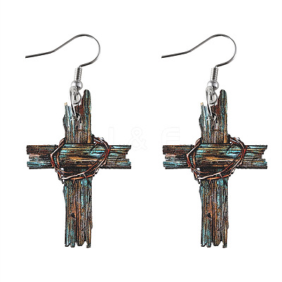 Printed Both Sides Wood Dangle Earrings FS-WGB0329-01-1