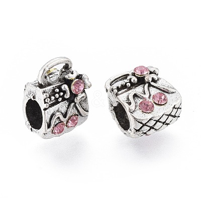 Antique Silver Tone Alloy Rhinestone European Beads RB-J558-08AS-C-1