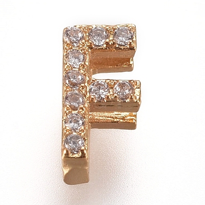Golden Plated Brass Micro Pave Cubic Zirconia Slide Charms ZIRC-L075-61F-G-1