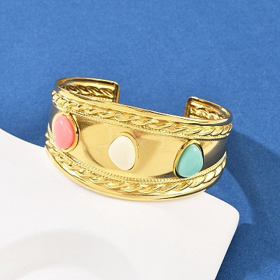 304 Stainless Steel Wide Cuff Bangles for Women BJEW-K285-02G-1