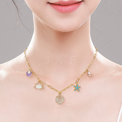 6Pcs 304 Stainless Steel Paperclip Chain Necklaces NJEW-SC0001-57B-G-1