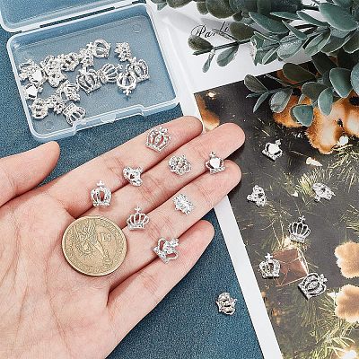 32Pcs 8 Style Crown Alloy Rhinestone Nail Art Cabochons MRMJ-FH0001-20-1