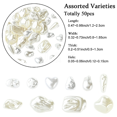 50Pcs 10 Styles ABS Plastic Imitation Pearl Beads KY-YW0002-30-1