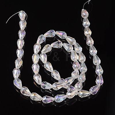 Faceted Teardrop Electroplate Glass Beads Strands X-EGLA-D015-15x10mm-01-1