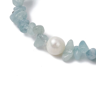 Natural Aquamarine Chips Stretch Bracelets for Women BJEW-JB11343-01-1