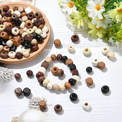 150Pcs 3 Styles Wood European Beads WOOD-CJ0002-73-1