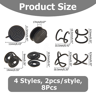 8Pcs 4 Styles Stainless Steel Cuff Earrings EJEW-HS0001-10EB-1