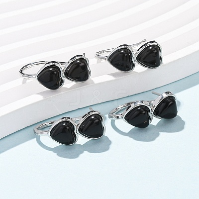 Valentine's Day Heart Natural Obsidian Stud Earrings EJEW-T053-01P-10-1