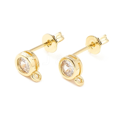 Rack Plating Brass Micro Pave Cubic Zirconia Stud Earring Findings KK-D073-29G-1
