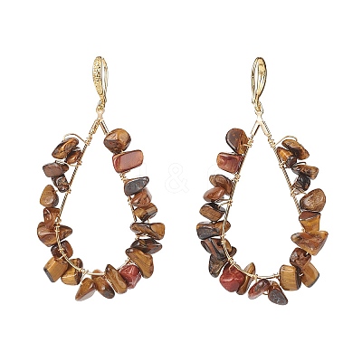 5 Pairs 5 Style Natural Mixed Gemstone Chips Teardrop Dangle Earrings EJEW-JE05074-1