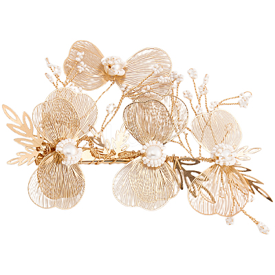 Alloy with Plastic Pearl Flower Alligator Hair Clips OHAR-WH20010-05G-1