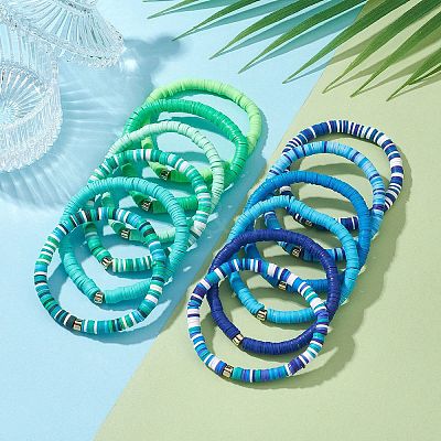 12Pcs 12 Color Polymer Clay Heishi Surfer Stretch Bracelets Set with Plastic Beaded BJEW-JB09547-1