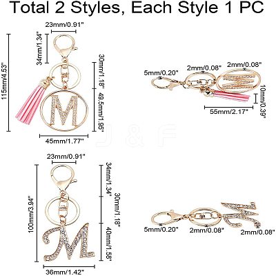 2Pcs 2 Style Alloy Rhinestone Keychain Sets KEYC-WR0001-01M-1