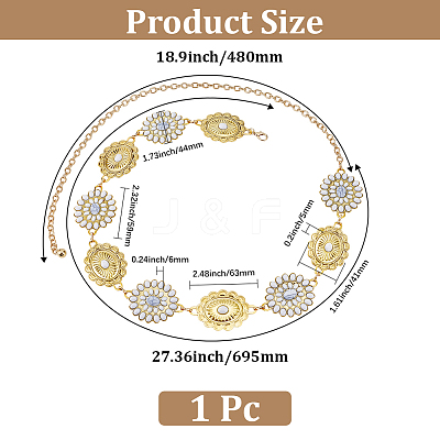 1Pc Alloy Oval with Flower Link Chain Waist Belly Chains for Women AJEW-GF0013-42-1
