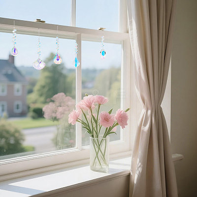 6Pcs 6 Styles Teardrop & Oval Glass Hanging Suncatchers HJEW-FH00201-1