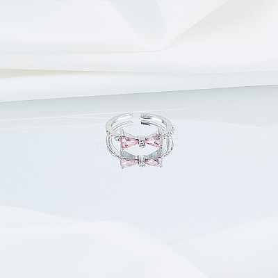 1Pc Bowknot Alloy & Resin Cuff Rings for Women RJEW-LP0010-07-1