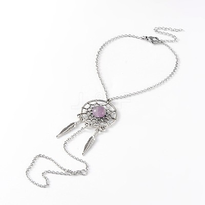 Woven Net/Web with Feather 316 Surgical Stainless Steel Anklets AJEW-AN00135-1