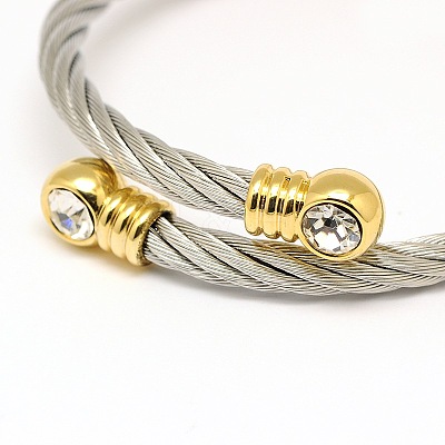 Trendy Women's 304 Stainless Steel Torque Bangles BJEW-N225-90G-1