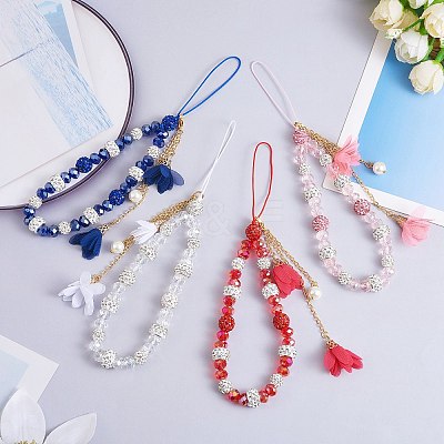 Polymer Clay Rhinestone & Glass Beaded Chain Mobile Strap HJEW-SW00021-02-1