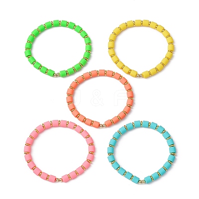 Polymer Clay Column Beaded Stretch Bracelets BJEW-JB09756-1